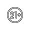 21 plus years old sign line icon