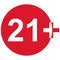 21+ restriction flat sign isolated in red circle. Age limit symbol. No under twenty one years warning illustration