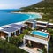 217 A sustainable coastal development with eco-friendly beachfront villas, solar-powered infrastructure, and protected marine ha