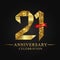 21st anniversary years celebration logotype. Logo ribbon gold number and red ribbon on black background.