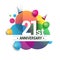 21st years anniversary logo, vector design birthday celebration with colorful geometric, Circles and balloons isolated on white