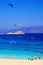 22.06.2016 - Paragliders and tourists at Mikri Vigla beach on Naxos island