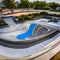 221 A contemporary urban skate park with sleek ramps, vibrant street art, and a vibrant atmosphere, attracting skateboarders and