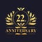 22nd Anniversary Design, luxurious golden color 22 years Anniversary logo