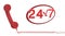 24/7 hotline service. Red handset on white background, banner design