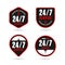 24-7 Service badge red black vector design collection