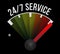 24-7 service speedometer sign concept