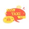 24 7 TAXI service paper cut banner. Layered speech bubble with geometric shapes. Yellow and red round sticker template