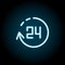 24 hour blue neon icon. Simple thin line, outline vector of time icons for ui and ux, website or mobile application