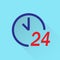 24 hour clock icon. 24 hours a day or round the clock symbol in flat style. Vector illustration