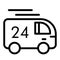 24 hour delivery line icon. Truck delivery vector illustration isolated on white. Cargo deliver outline style design