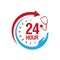 24 hour medical care service vector icon. day/night services button symbol. illustration of 24/7 sign isolated over a white