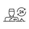 24 hour reception desk. Staff member and bell. Pixel perfect, editable stroke icon
