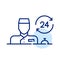 24 hour reception desk. Staff member and bell. Pixel perfect, editable stroke line icon