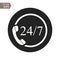 24 hour support call center icon. Steady available services. Twenty four hour everyday. Can use for service advertising. 24 7 icon