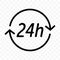 24 hours clock arrow vector icon. Round clock customer support, delivery or supermarket and store open symbol