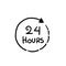 24 hours clock sign icon in hand drawn style. Twenty four hour open vector illustration.Timetable business concept. doodle