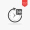 24 hours a day icon, open around the clock concept. Flat design