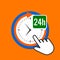 24 hours icon. Constant  service concept. Hand Mouse Cursor Clicks the Button