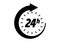 24 hours icon, vector clock open time service, delivery, 7 days a week and 24 hr clock arrow sign