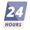 24 hours open shop icon cartoon vector. Hour clock