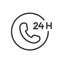 24 hours phone call service thin line icon. Vector design, easily editable. Always open and available twenty four hours