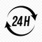 24 hours round clock arrow vector icon. Customer support, delivery and open store, 24H sign