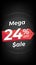 24 percent off. Black discount banner with twenty-four percent. Advertising for Mega Sale promotion