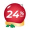 24 percent off. Twenty-four discount. Christmas sale banner.
