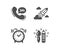 24h service, Alarm clock and Startup rocket icons. Creativity sign. Call support, Time, Business innovation. Vector