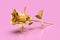 24K Golden Rose on Reflective Pink Background - Exquisite 3D Rendering