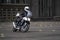 25-05-2020 Riga, Latvia. Motorcyclist goes on road, front view, closeup