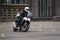 25-05-2020 Riga, Latvia. Motorcyclist goes on road, front view, closeup