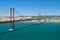 25 of April Bridge (Ponte 25 de Abril) â€“ a suspension bridge over Tegus river. Lisbon. Portugal