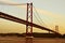 25 de Abril Bridge in Lisbon, Portugal, with a filter effect