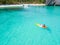 25 February 2019-Myanmar::tourist kayaking on clear water at Horse shoe island