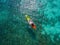 25 February 2019-Myanmar::tourist kayaking on clear water at Horse shoe island