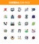 25 Flat Color Filled Line Set of corona virus epidemic icons. such as warning, prohibit, reports, plane, mobile
