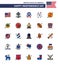 25 Flat Filled Line Signs for USA Independence Day day; ball; star; basketball; american