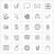 25 Interface Line Icon Set of modern symbols on bag, Google, arrow, Gmail, email