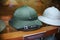 25-June-2017 close up on Vietnamese Pith Helmet on weapon museum in Wroclaw, Poland