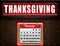 25 November, Thanksgiving, Neon Text Effect on Bricks Background