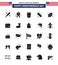 25 Solid Glyph Signs for USA Independence Day american; day; fastfood; calender; hotdog