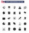 25 Solid Glyph Signs for USA Independence Day buntings; station; star; police; grill