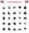 25 Solid Glyph Signs for USA Independence Day greeting; email; canon; usa; love