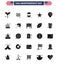 25 Solid Glyph Signs for USA Independence Day light; candle; police; sign; location