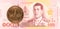 25 thai satang coin against 100 new thai baht banknote