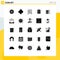 25 Thematic Vector Solid Glyphs and Editable Symbols of headphones, love, abacus, note, board
