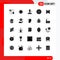 25 Thematic Vector Solid Glyphs and Editable Symbols of video, website, jewelry, online, detect