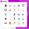 25 Universal Flat Color Signs Symbols of internet, access, drink, text, basic